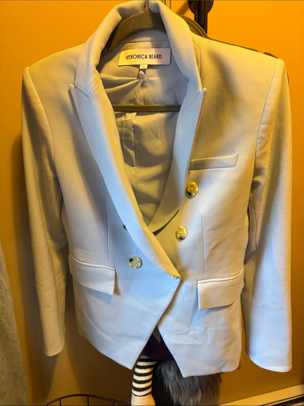 Veronica Beard Cream Double-Breasted Blazer with Gold Buttons